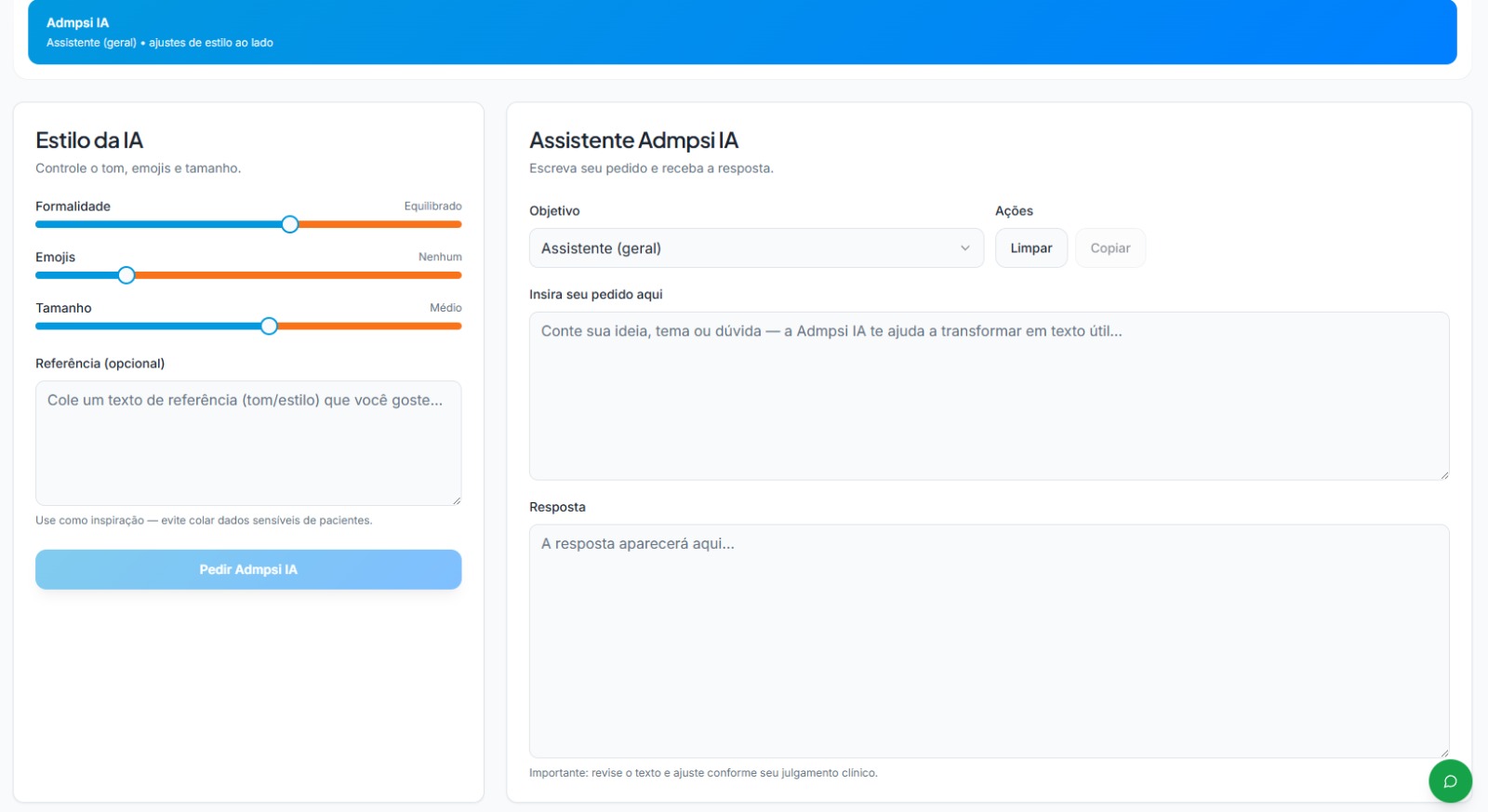 Assistente AdmPSI IA - Inteligência Artificial para psicólogos